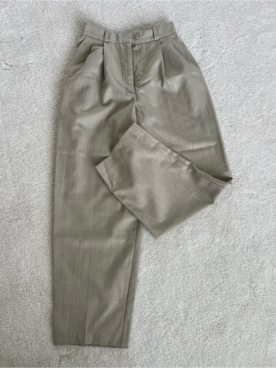 Pants - High-Rise Taupe Pinstripe Pleated Women's Trousers
